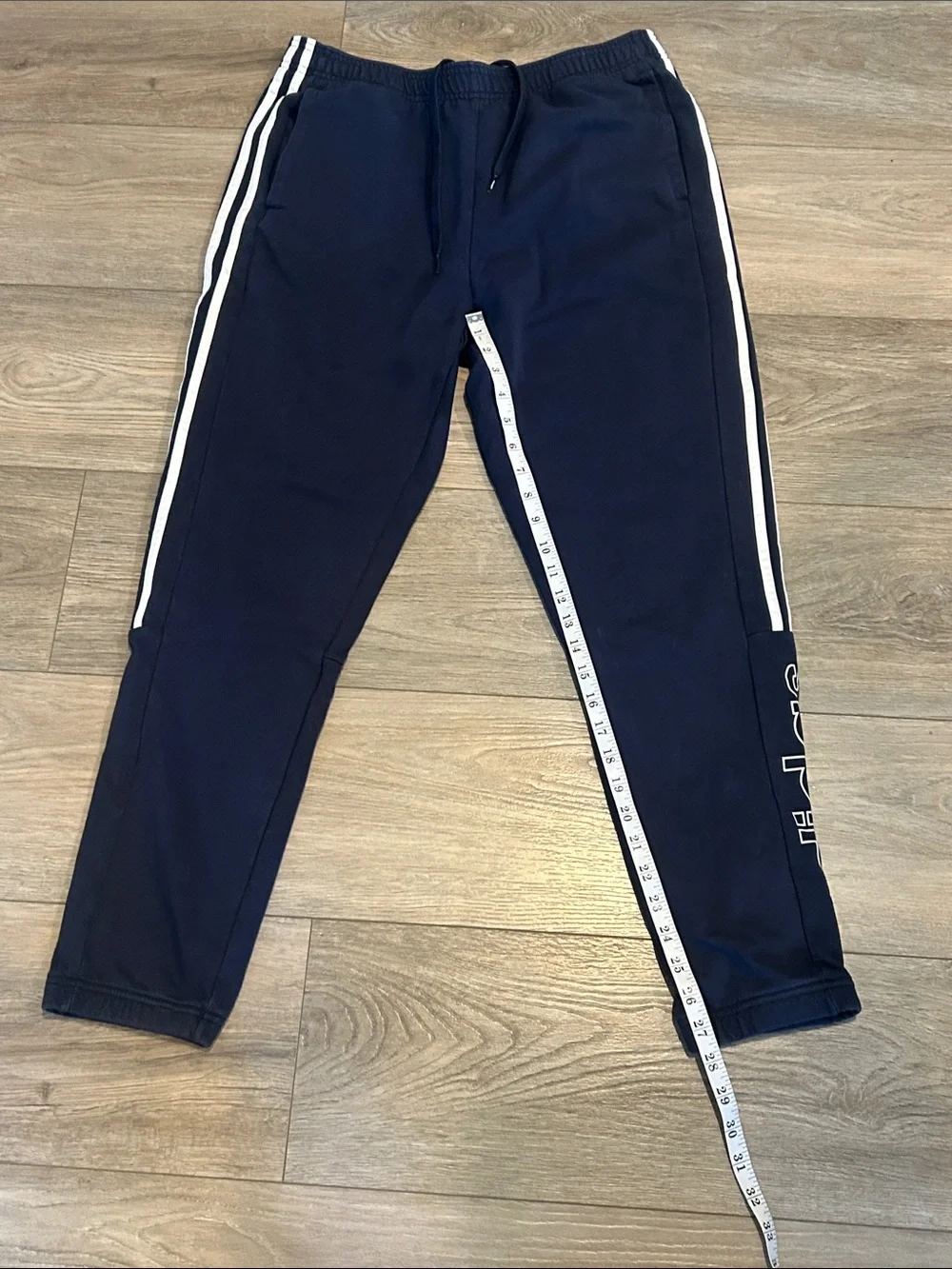Adidas Navy Jogger Pants with White Stripes Size Large